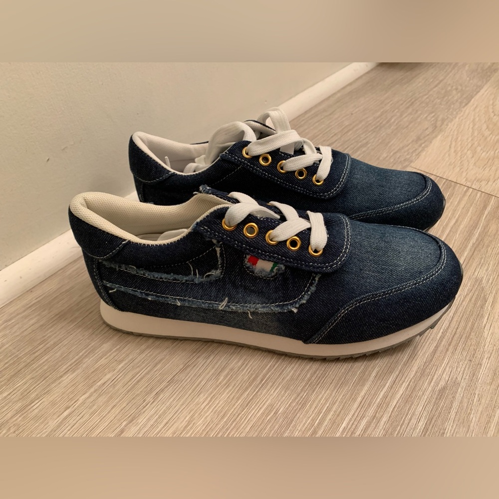 Denim Women's Sneakers with White and Gold Details